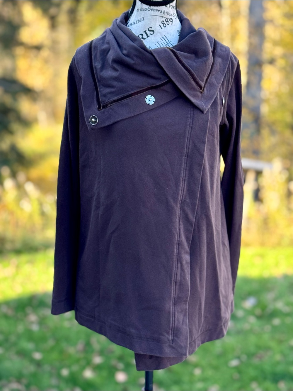 lululemon athletica Dark Brown Long Sleeve Asymmetrical Button Collar Top